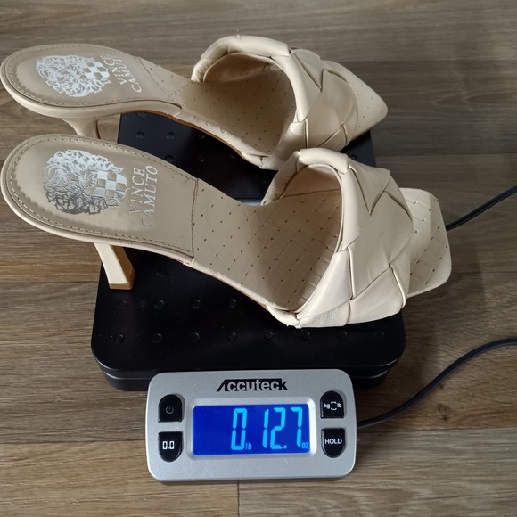 Vince Camuto Brelanie 7.5‎ Woven Leather Sandals Mules Square Toe Heels Beige - Picture 10 of 10